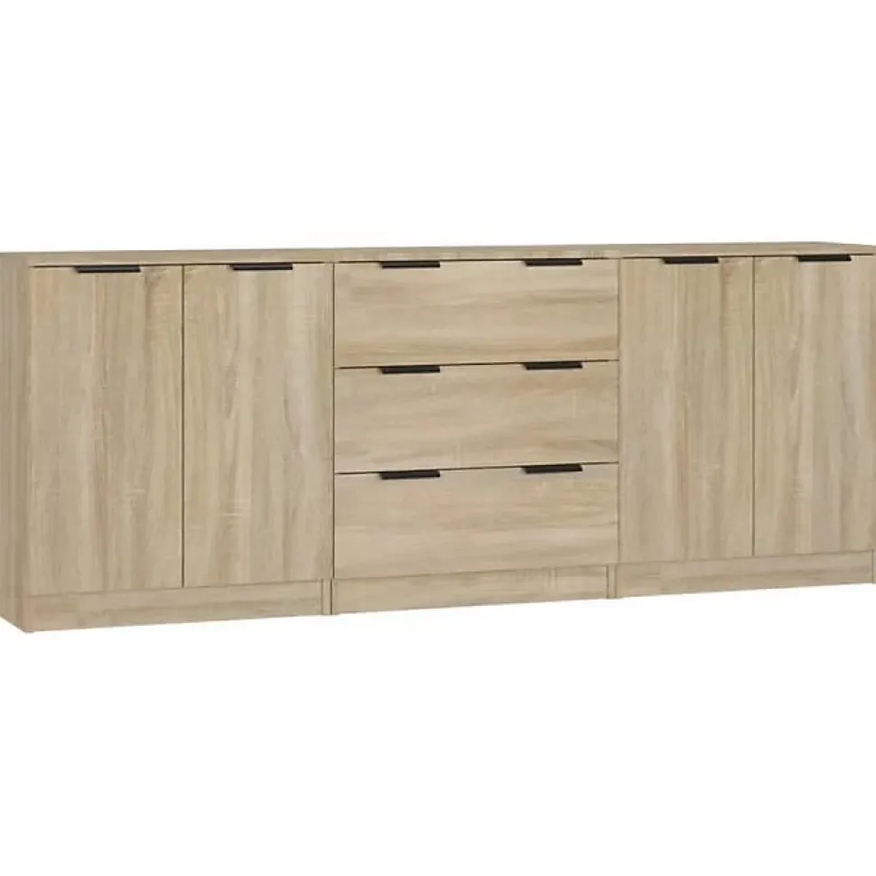 3115782 vidaXL Buffets 3 pcs Chêne sonoma Bois d'ingénierie