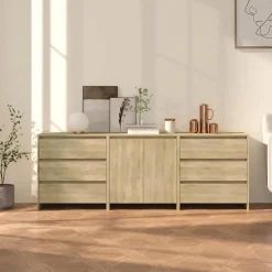 3098067 vidaXL Buffets 3 pcs Chêne sonoma Bois d'ingénierie