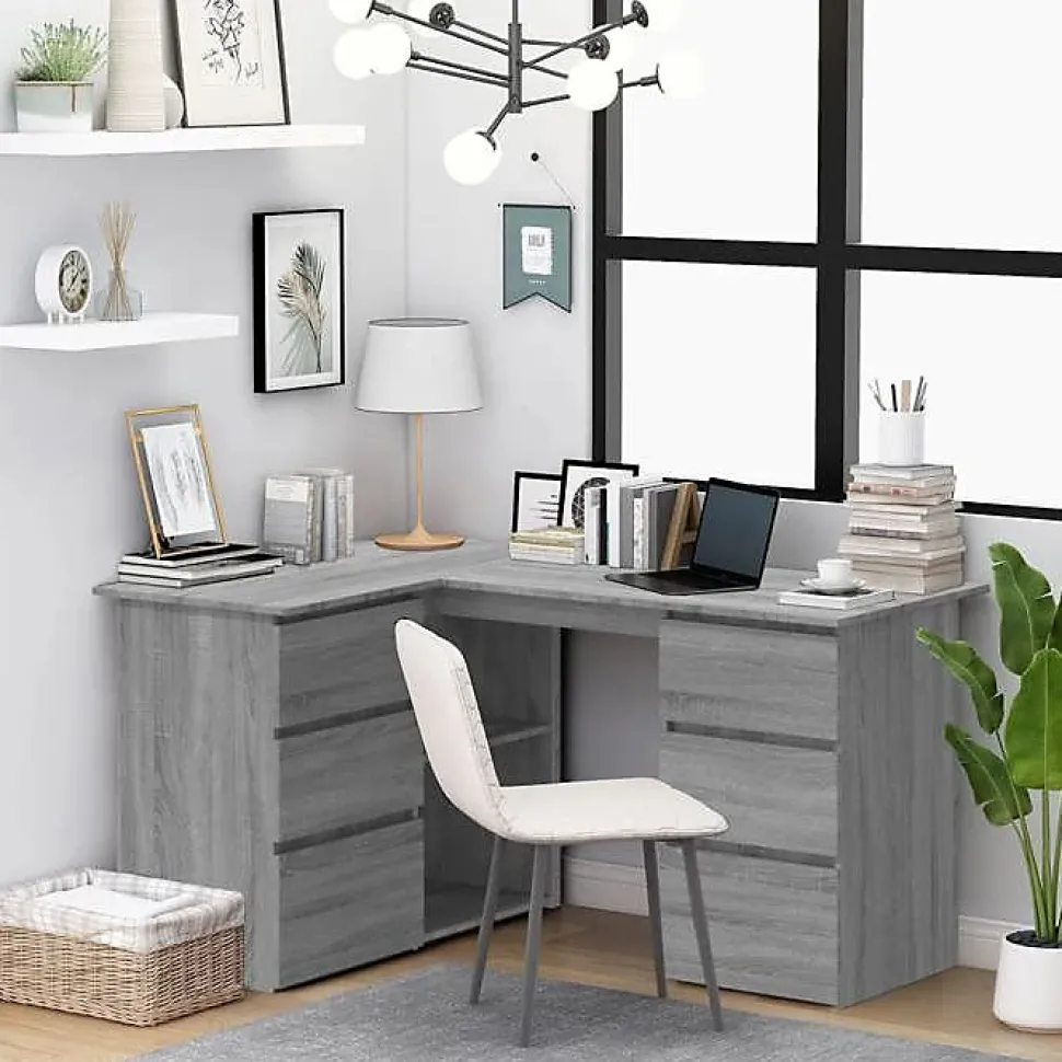 815442 vidaXL Bureau d'angle Sonoma gris 145x100x76 cm Bois d'ingénierie