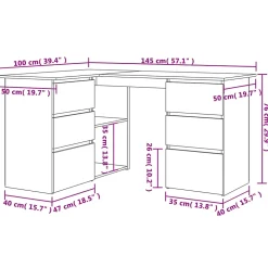 815442 vidaXL Bureau d'angle Sonoma gris 145x100x76 cm Bois d'ingénierie