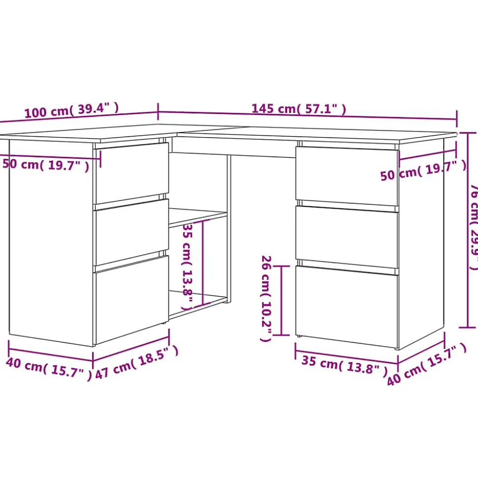 815442 vidaXL Bureau d'angle Sonoma gris 145x100x76 cm Bois d'ingénierie