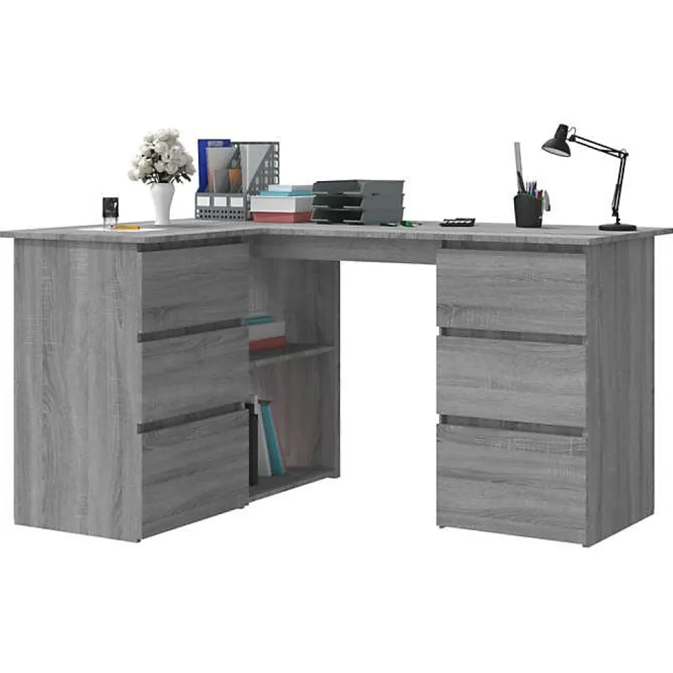 815442 vidaXL Bureau d'angle Sonoma gris 145x100x76 cm Bois d'ingénierie