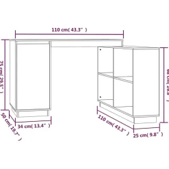814506 vidaXL Bureau Gris 110x50x75 cm Bois massif de pin