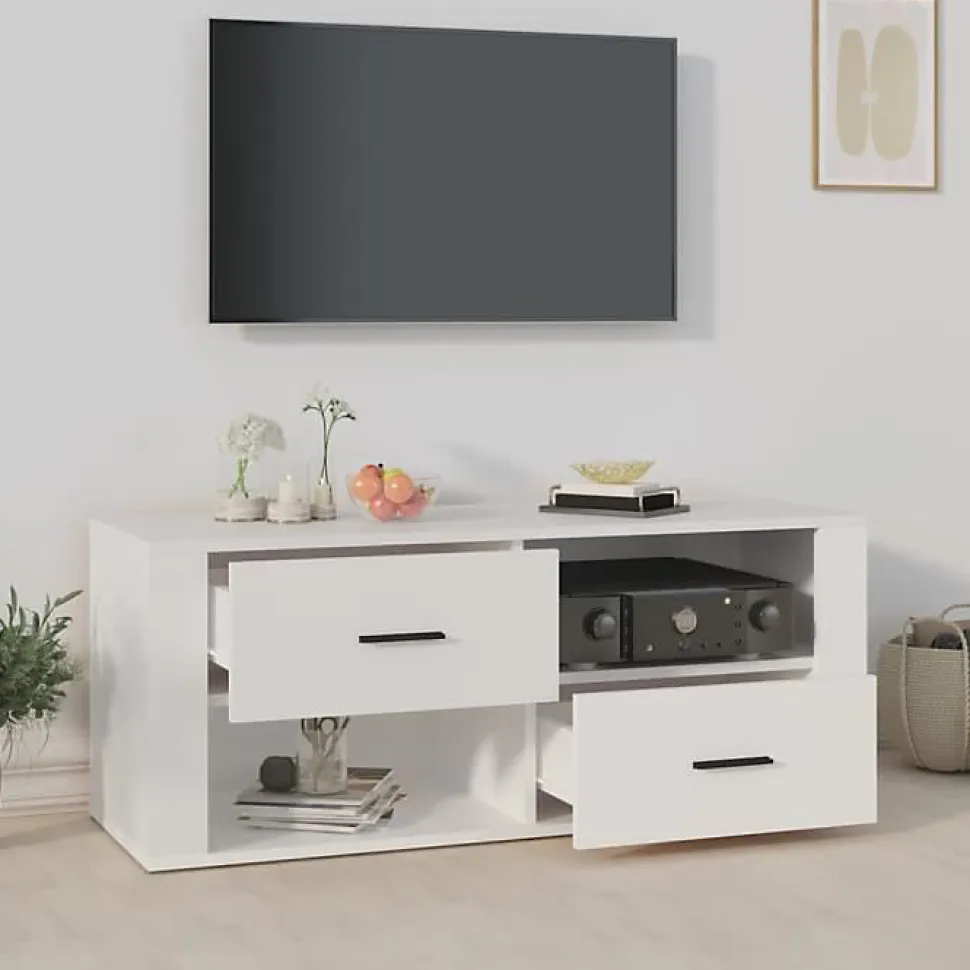 823099 vidaXL Meuble TV Blanc 100x35x40 cm Bois d'ingénierie