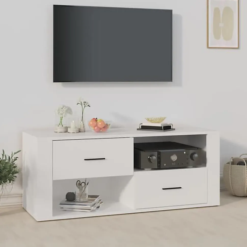 823099 vidaXL Meuble TV Blanc 100x35x40 cm Bois d'ingénierie