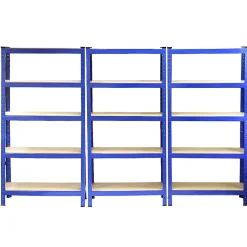 3 x Monster Racking T-Rax Rayonnage Étagère Robuster, Bleu, 75cm L, 30cm P