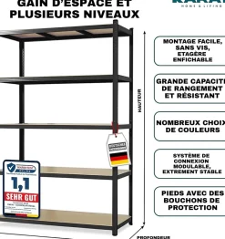 2 X Rayonnages pour charges lourdes, 200 x 120 x 60 cm, Noir, Capacité de charge max : 875 kg