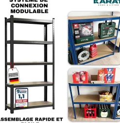 2 X Rayonnages pour charges lourdes, 150 x 75 x 30 cm, Noir, Capacité de charge max : 875 kg