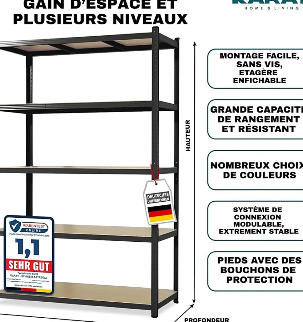 2 X Rayonnages pour charges lourdes, 200 x 100 x 50 cm, Noir, Capacité de charge max : 875 kg