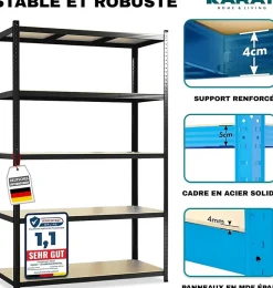 2 X Rayonnages pour charges lourdes, 200 x 100 x 50 cm, Noir, Capacité de charge max : 875 kg