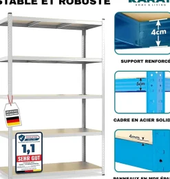 2 X Rayonnages pour charges lourdes, 150 x 75 x 30 cm, Galvanisé, Capacité de charge max : 875 kg