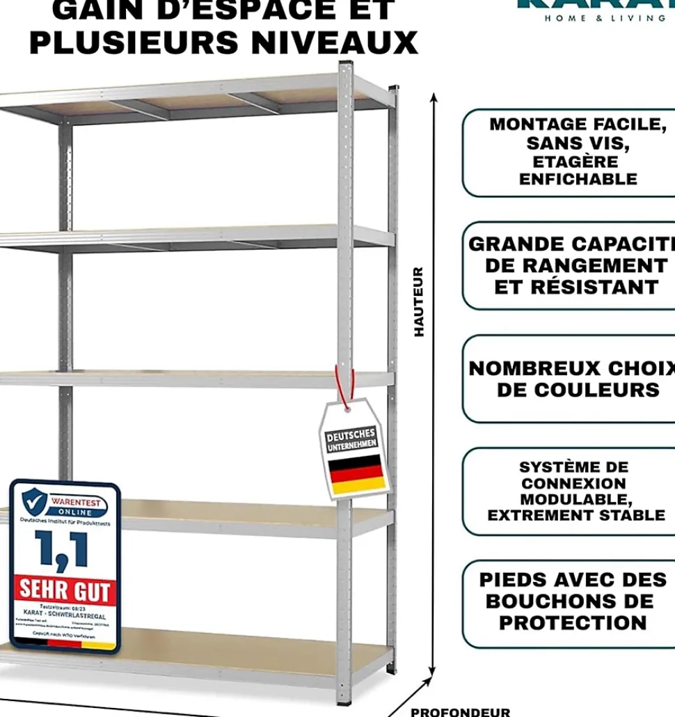 2 X Rayonnages pour charges lourdes, 200 x 120 x 60 cm, Galvanisé, Capacité de charge max : 875 kg