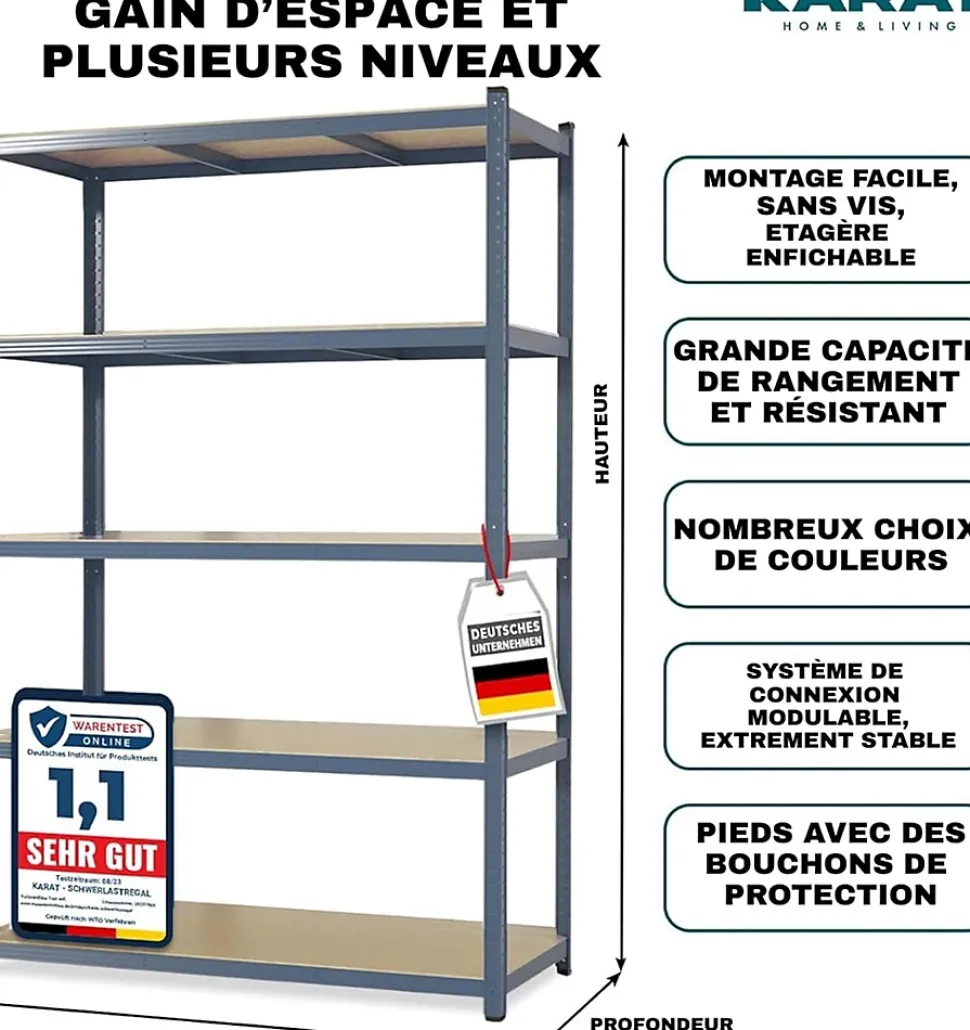 2 X Rayonnages pour charges lourdes, 180 x 90 x 40 cm, Gris, Capacité de charge max : 875 kg