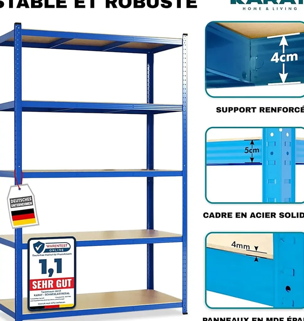2 X Rayonnages pour charges lourdes, 200 x 120 x 60 cm, Bleu, Capacité de charge max : 875 kg