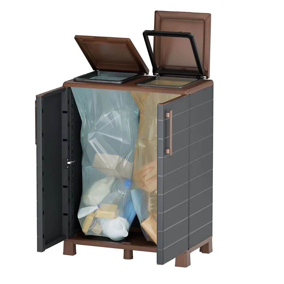 Abri Poubelles 2 Sacs Anthracite - Armoire Cache Poubelle de Tri Sélectif 68 x 37 x 90 cm Terrasse, Restaurant Art Plast
