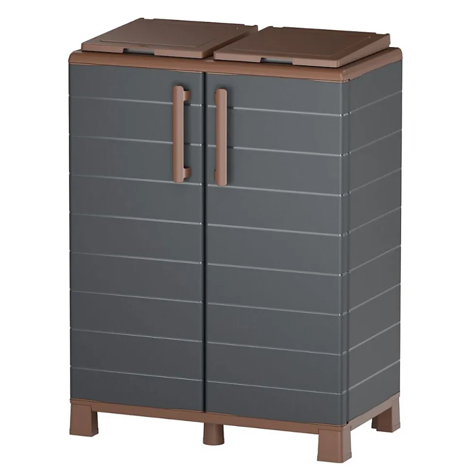 Abri Poubelles 2 Sacs Anthracite - Armoire Cache Poubelle de Tri Sélectif 68 x 37 x 90 cm Terrasse, Restaurant Art Plast