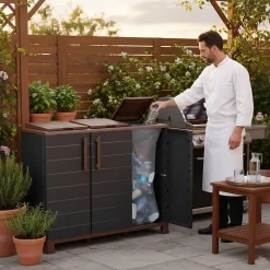 Abri Poubelles 3 Sacs Anthracite - Armoire Cache Poubelle de Tri Sélectif 102 x 37 x 90 cm Terrasse, Restaurant Art Plast