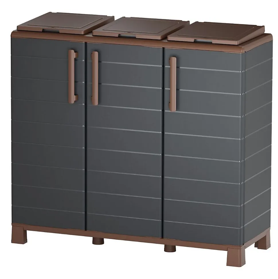 Abri Poubelles 3 Sacs Anthracite - Armoire Cache Poubelle de Tri Sélectif 102 x 37 x 90 cm Terrasse, Restaurant Art Plast