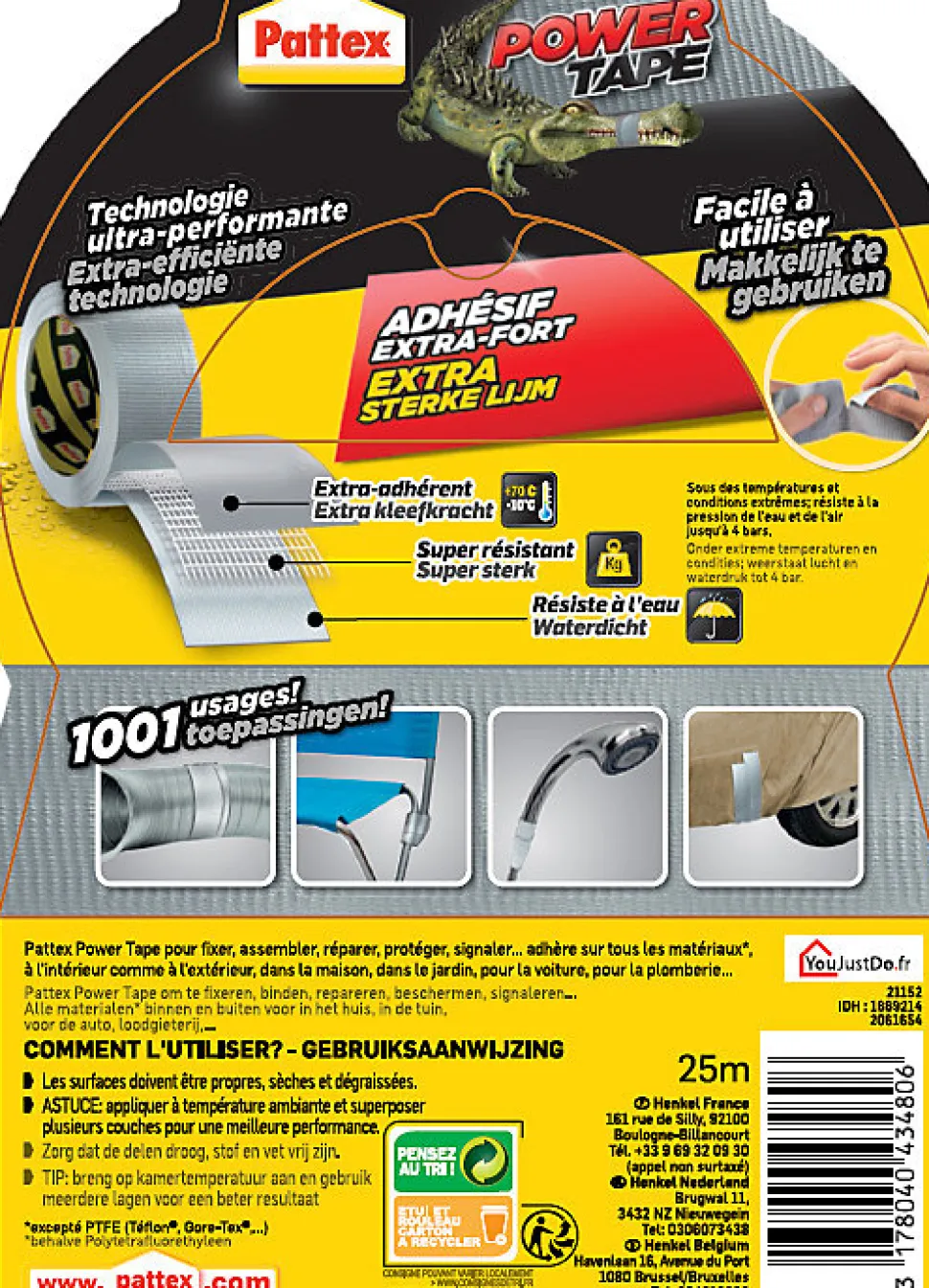 Adhésif de réparation Pattex Power tape gris 25m