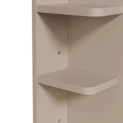Afrodite - Coiffeuse avec lumière LED, tiroir, 3 étagères et prises, station de maquillage en bois taupe