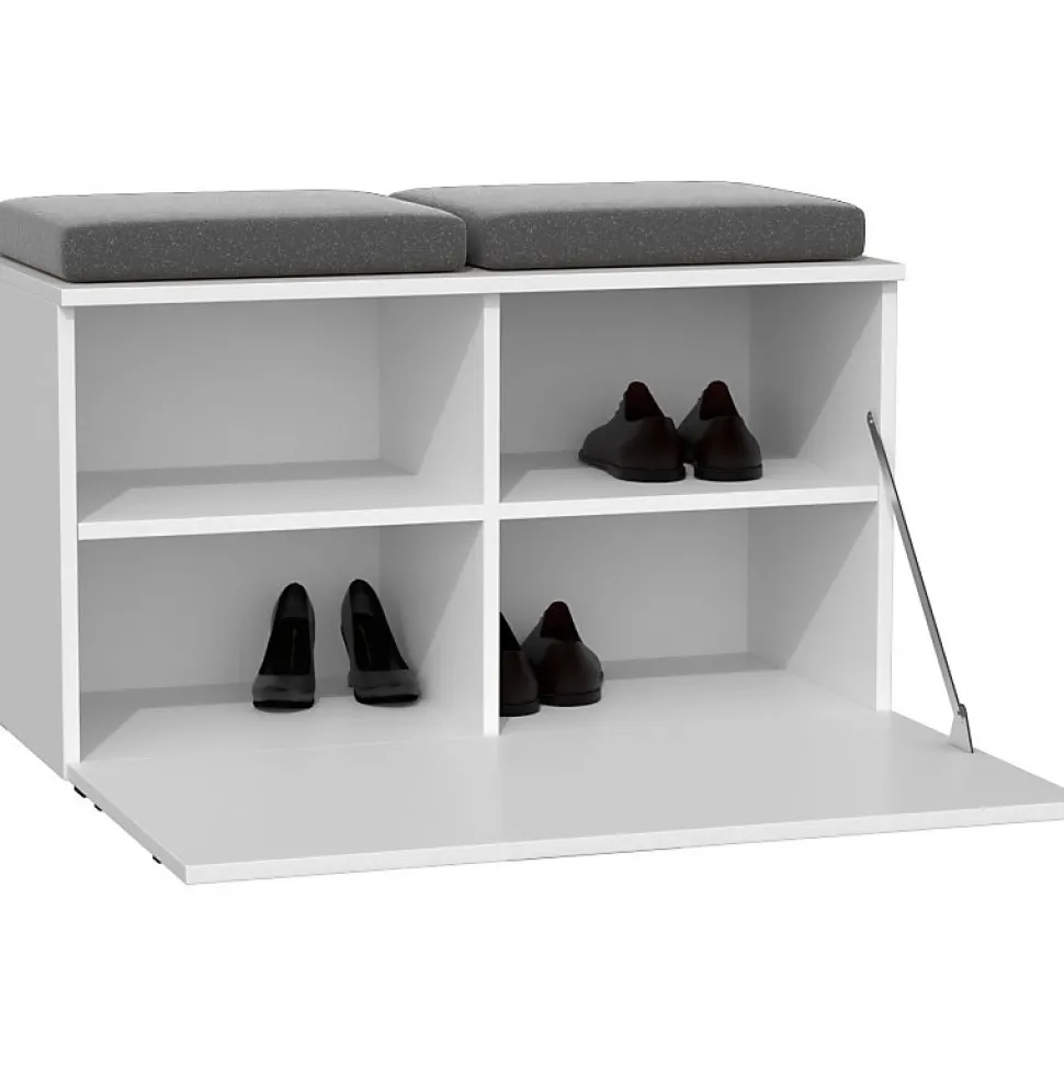 ALMORA - Meuble à chaussures - 4 niches + 2 coussins - 85x45x35 cm - Banc à chaussures - BLANC