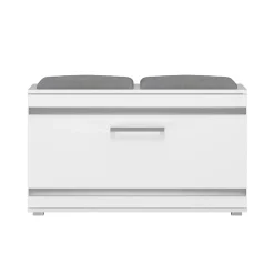ALMORA - Meuble à chaussures - 4 niches + 2 coussins - 85x45x35 cm - Banc à chaussures - BLANC