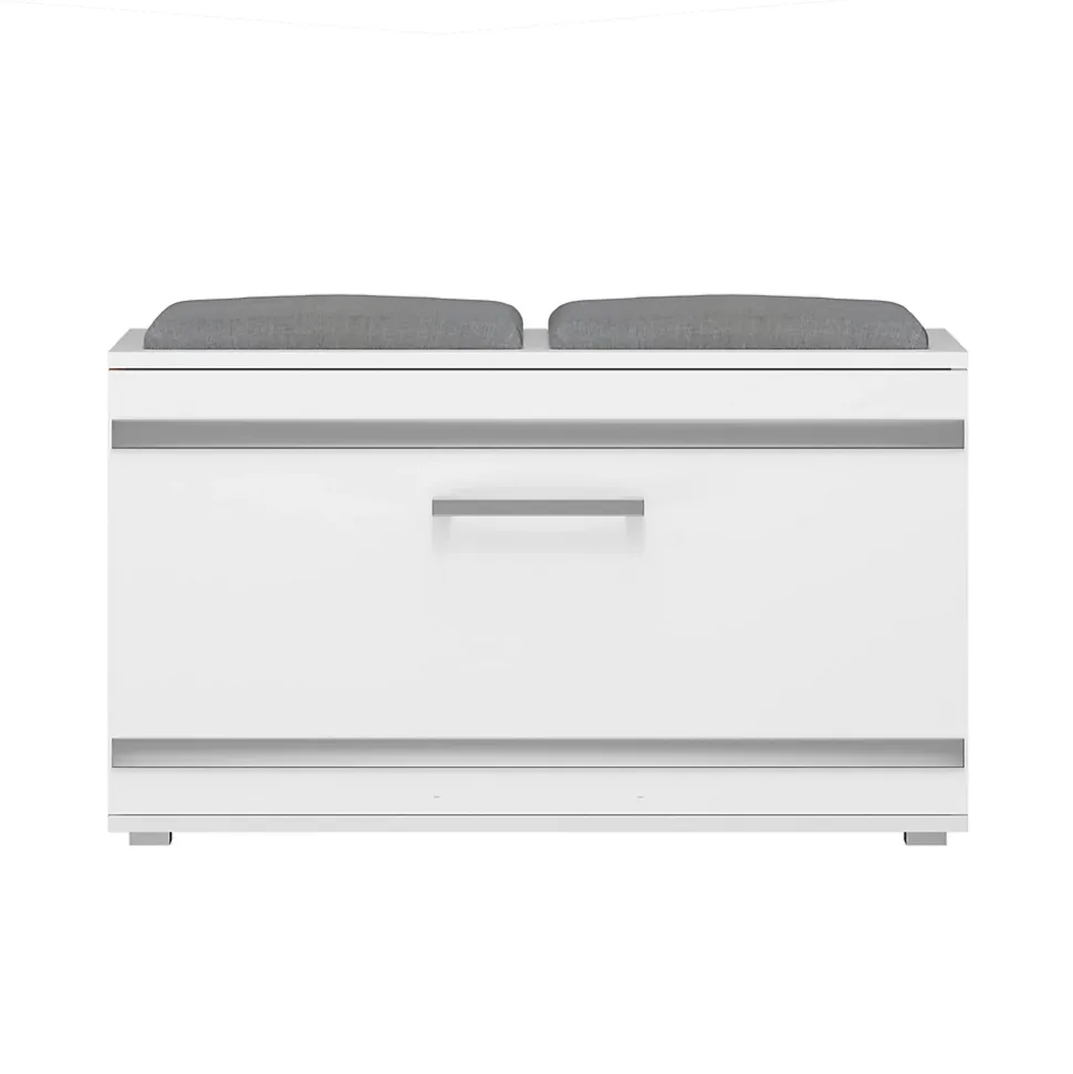 ALMORA - Meuble à chaussures - 4 niches + 2 coussins - 85x45x35 cm - Banc à chaussures - BLANC