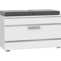 ALMORA - Meuble à chaussures - 4 niches + 2 coussins - 85x45x35 cm - Banc à chaussures - BLANC