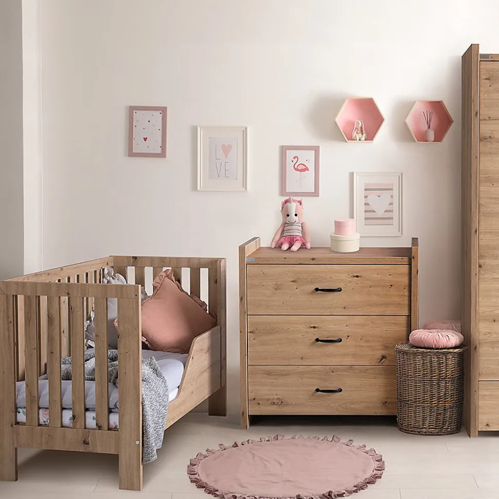 AMELIA II Ensemble bébé commode à langer et lit évolutif 120x60 Chêne sans tiroir