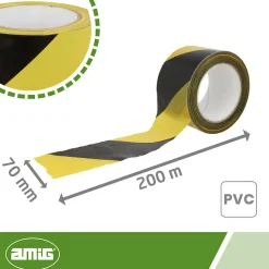AMIG - Bande de balisage 522 - 70 mm x 200 m - Polyéthylène faible densité LDPE - Jaune/Noir