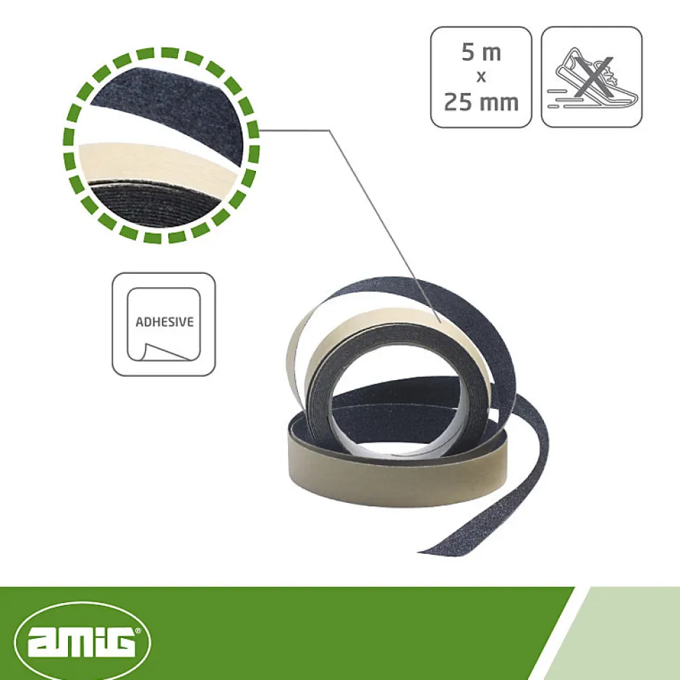 AMIG - Ruban antidérapant 612 - 5 m x 25 mm - Noir