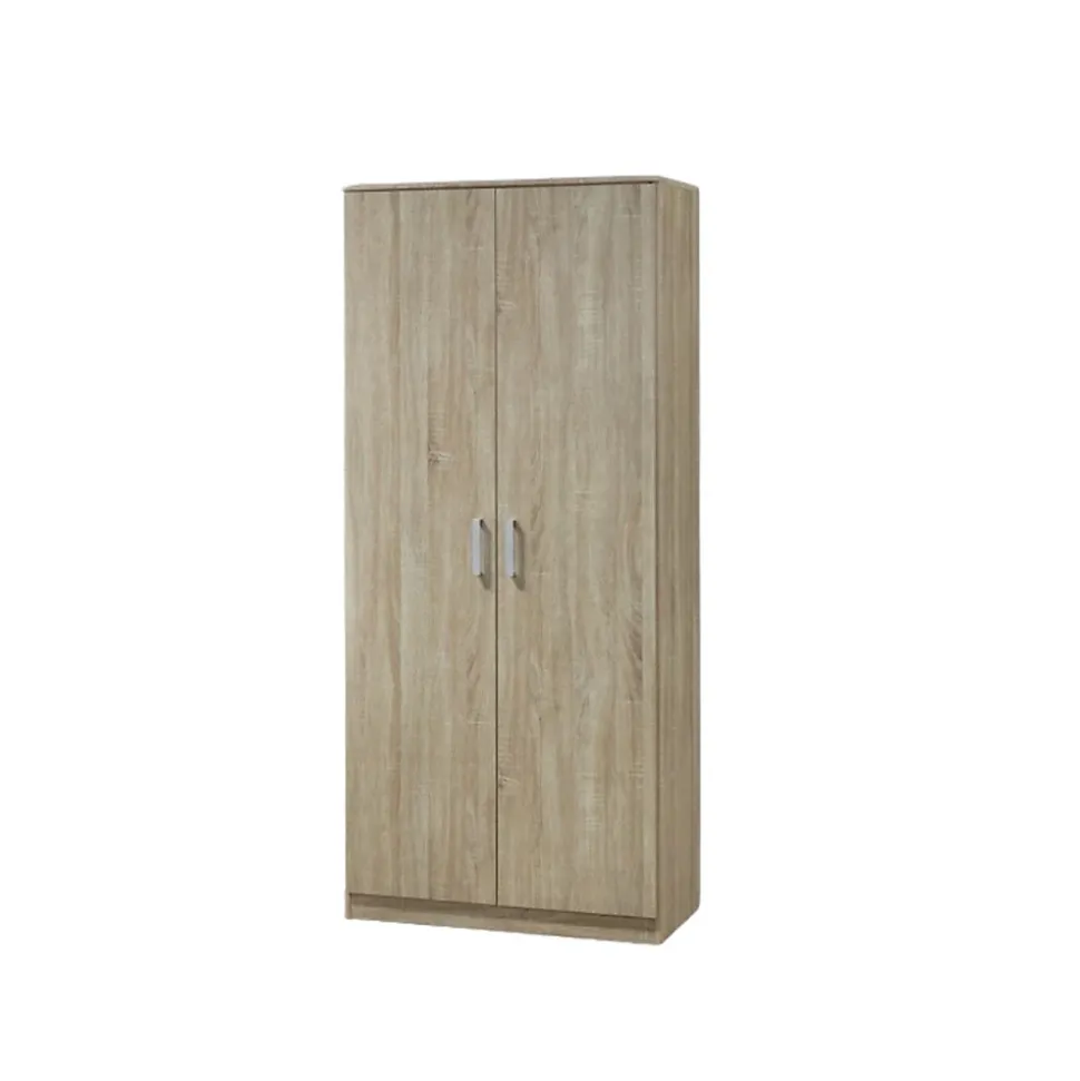 Armoire , Garde robe SAVIS, 2 portes, contemporaine chene Sonoma et poignées grises