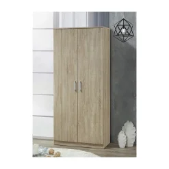 Armoire , Garde robe SAVIS, 2 portes, contemporaine chene Sonoma et poignées grises