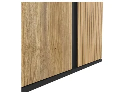 Armoire à 2 portes avec décor lamelles ,coloris Chêne/Noir - Longueur 95 x Profondeur 55 x Hauteur 196 cm