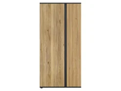 Armoire à 2 portes avec décor lamelles ,coloris Chêne/Noir - Longueur 95 x Profondeur 55 x Hauteur 196 cm