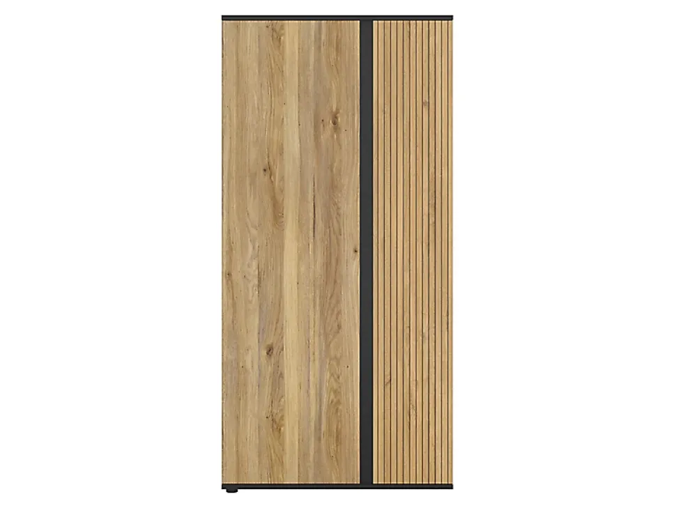 Armoire à 2 portes avec décor lamelles ,coloris Chêne/Noir - Longueur 95 x Profondeur 55 x Hauteur 196 cm