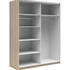 Armoire à 2 portes coulissante coloris Chêne sonoma/Blanc brillant - Longueur 153,5 x Profondeur 60 x Hauteur 195,5 cm