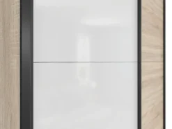 Armoire à 2 portes coulissante coloris Chêne sonoma/Blanc brillant - Longueur 153,5 x Profondeur 60 x Hauteur 195,5 cm