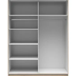 Armoire à 2 portes coulissante coloris Chêne sonoma/Blanc brillant - Longueur 153,5 x Profondeur 60 x Hauteur 195,5 cm