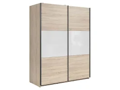 Armoire à 2 portes coulissante coloris Chêne sonoma/Blanc brillant - Longueur 153,5 x Profondeur 60 x Hauteur 195,5 cm