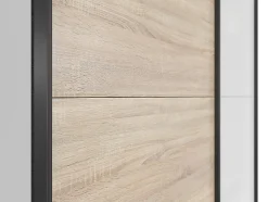 Armoire à 2 portes coulissante coloris Blanc brillant/Chêne sonoma - Longueur 153,5 x Profondeur 60 x Hauteur 195,5 cm