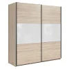 Armoire à 2 portes coulissante coloris Chêne sonoma/Blanc brillant - Longueur 183 x Profondeur 60 x Hauteur 195,5 cm