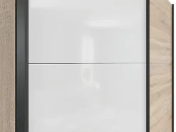 Armoire à 2 portes coulissante coloris Chêne sonoma/Blanc brillant - Longueur 183 x Profondeur 60 x Hauteur 195,5 cm