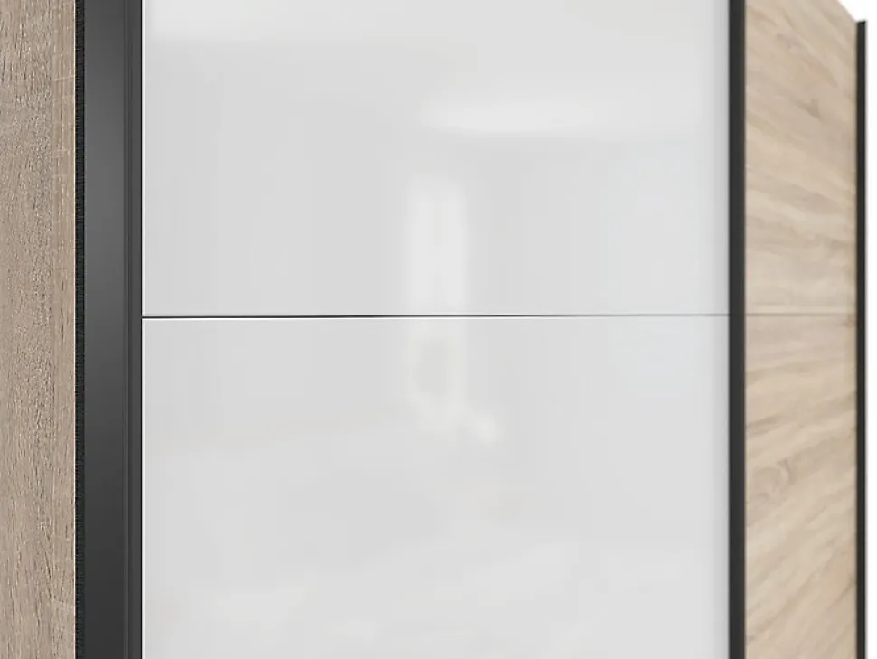 Armoire à 2 portes coulissante coloris Chêne sonoma/Blanc brillant - Longueur 183 x Profondeur 60 x Hauteur 195,5 cm