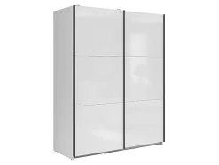 Armoire à 2 portes coulissante coloris Blanc brillant - Longueur 153,5 x Profondeur 60 x Hauteur 195,5 cm