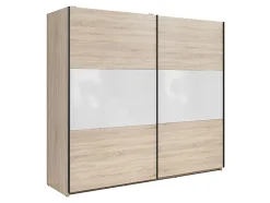 Armoire à 2 portes coulissante coloris chêne Sonoma/Blanc brillant - Longueur 220 x Profondeur 60 x Hauteur 195,5 cm