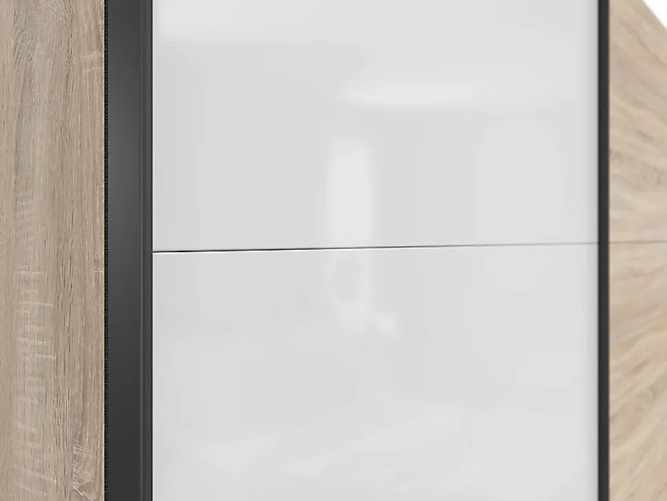 Armoire à 2 portes coulissante coloris chêne Sonoma/Blanc brillant - Longueur 220 x Profondeur 60 x Hauteur 195,5 cm