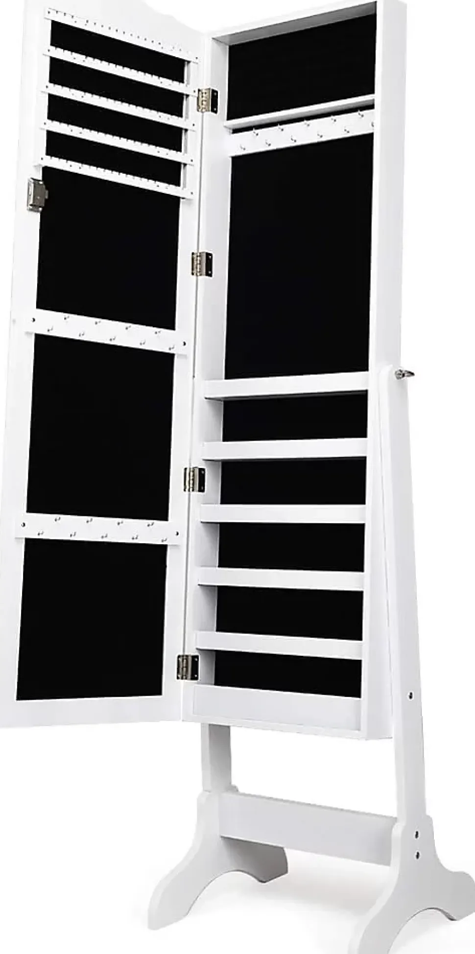 Armoire à Bijoux avec Miroir Réglable Armoire à Bijoux sur Pieds Organiseur de Bijoux Verrouillable Blanc