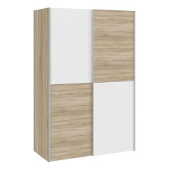 Armoire - Blanc mat et decor chene - 2 portes coulissantes - L 120 x P 61,2 x H 190,5 cm - OZZULA