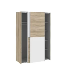Armoire - Blanc mat et decor chene - 2 portes coulissantes - L 120 x P 61,2 x H 190,5 cm - OZZULA